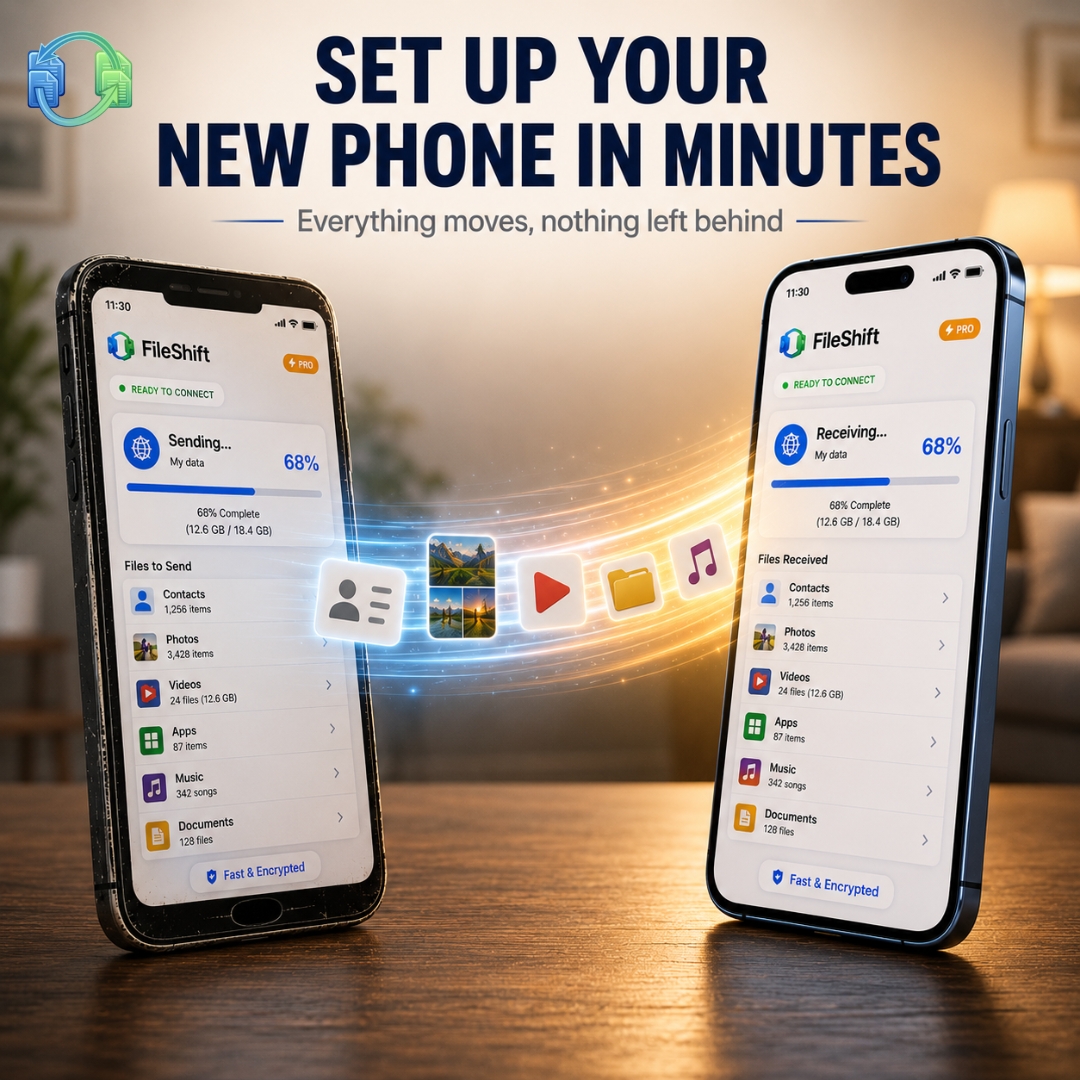 FileShift transferring files between two phones