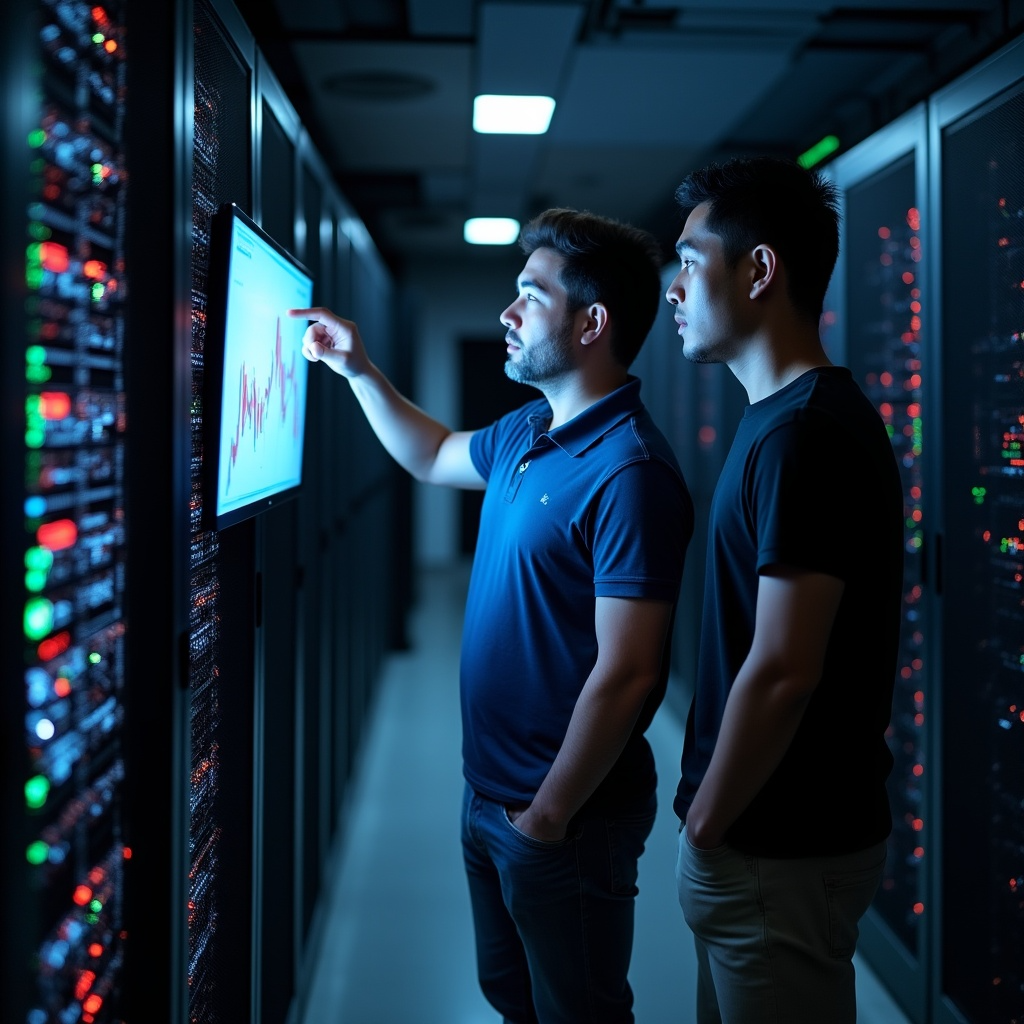 Engineer writing code across multiple monitors